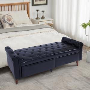 64 in Wide Black PU Leather Upholstered Rectangle Ottoman with Storage