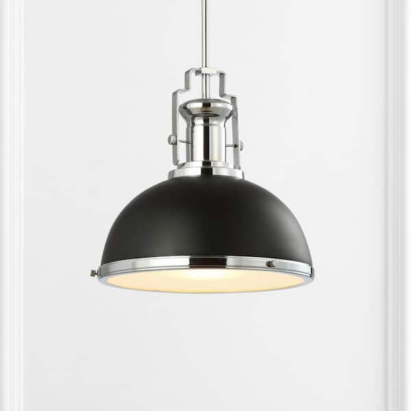 Homer 13 in. Black Chrome Adjustable Iron Glass Vintage Classic LED Kitchen Pendant