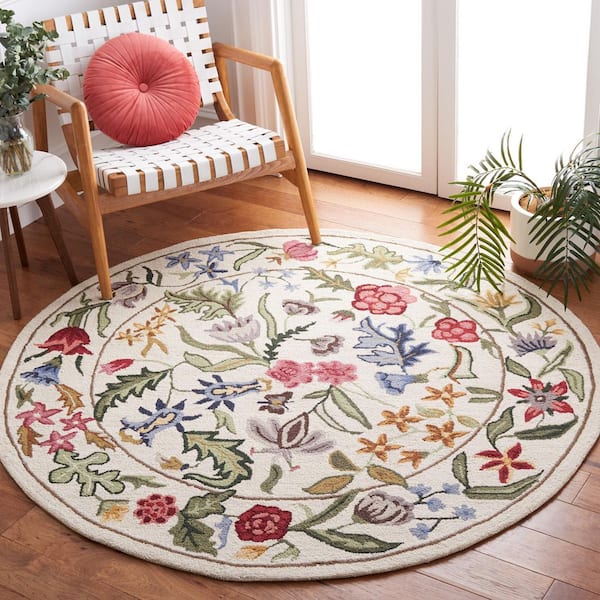 Chelsea 6 ft. x 6 ft. Ivory/Green Floral Round Rug