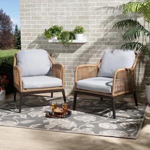 Endecott Wicker Outdoor Lounge Chair with Grey Cushions (Set of 2)