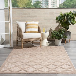 Easy Care Natural Beige 5 ft. x 7 ft. Geometric Contemporary Indoor Outdoor Area Rug