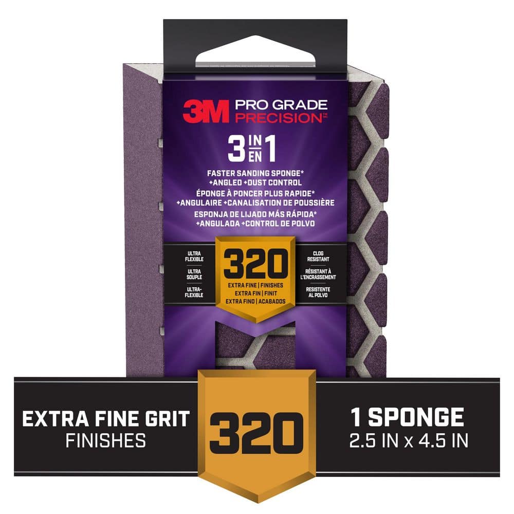 Pro Grade Precision 2.5 in. x 4.5 in. x 1 in. Extra Fine 320 Grit 3-in-1 Sa