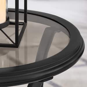 20 in. Wyndover Black Round Aluminum Glass Top Outdoor Side Table