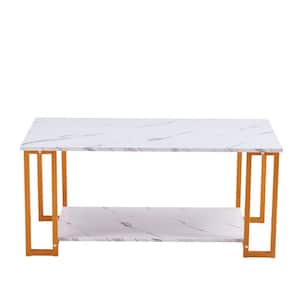 39 .37" Gold Rectangle MDF Top Coffee Table with 2 Layers