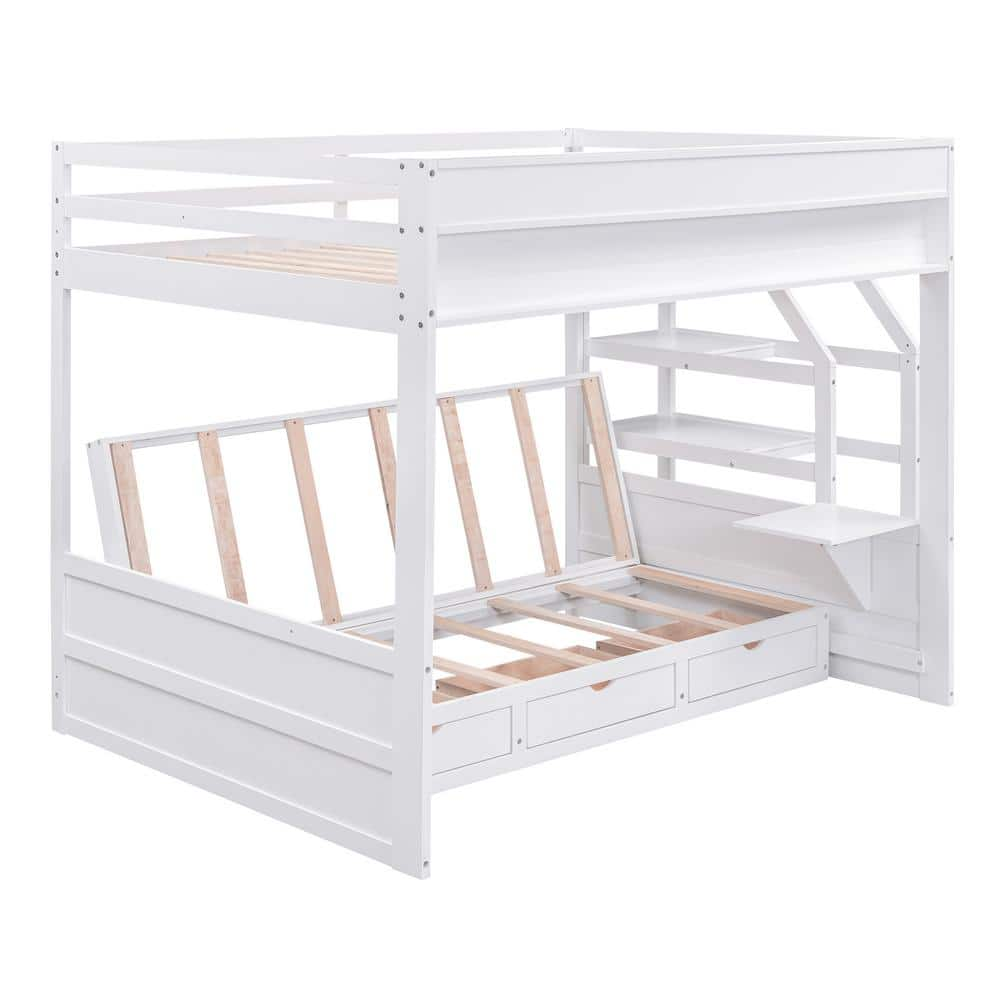 Harper & Bright Designs White Full Size Convertible Wood Bunk Bed with ...