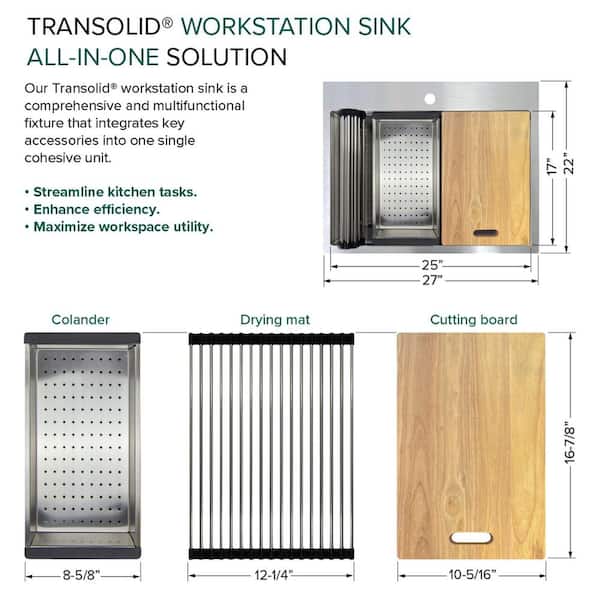 All-in-One Drop-In Stainless Steel 27 in. 4-Hole Single Bowl Kitchen Workstation Sink with Accessories Kit All-in-One Drop-In Stainless Steel 27 in. 4-Hole Single Bowl Kitchen Workstation Sink with Accessories Kit