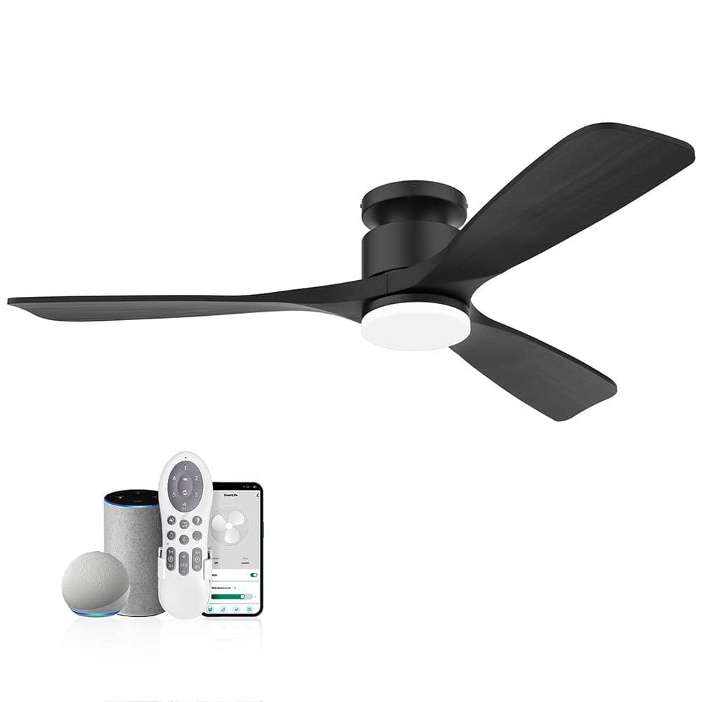 52 in. Smart Outdoor/Indoor Light Wood Flush Mount Ceiling Fans With Lights Remote, Voice Control via WIFI Alexa App price history on PriceWatchPro