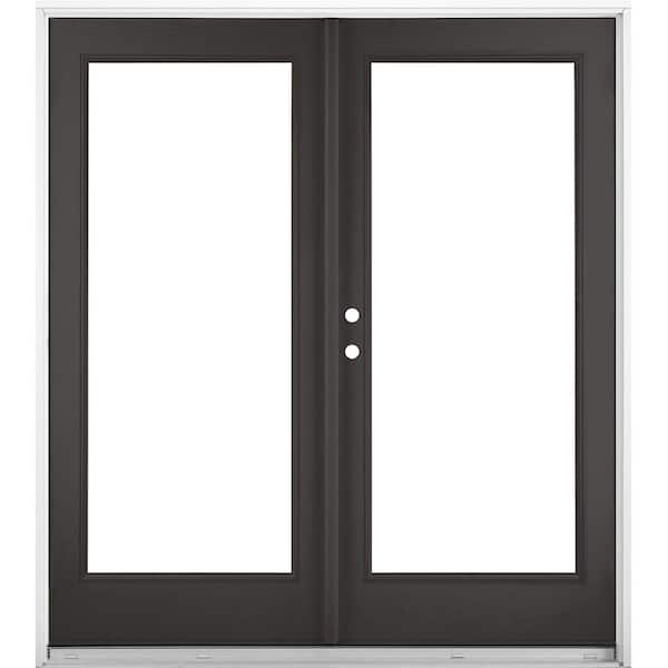 60 in. x 80 in. Black Right-Hand Outswing Fiberglass Full Lite LOE Glass Hinged Patio Door
