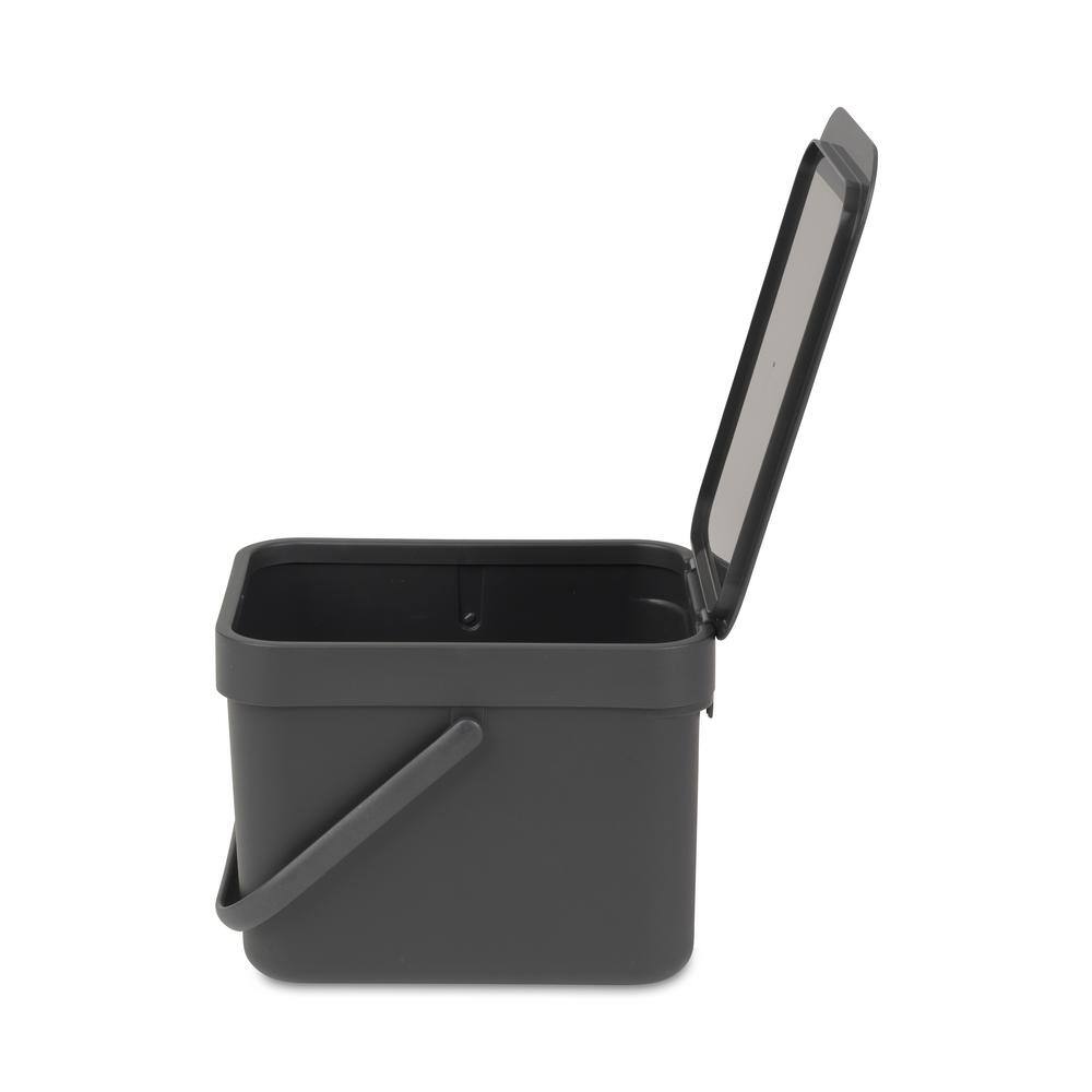 Gray Polypropylene 1.6 Gallon Kitchen Recycling Bin with Handle