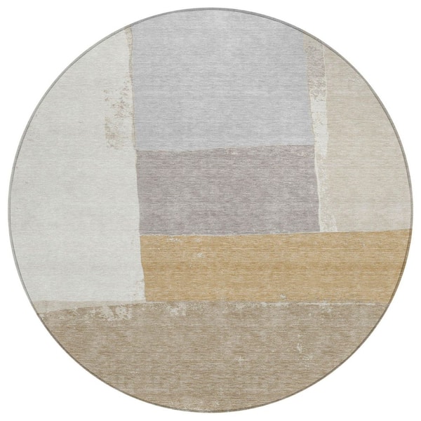 Chantille Machine Washable Indoor/Outdoor Abstract ACN2511 Beige 8 ft. x 8 ft. Round Rug
