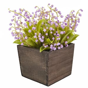 10 in. Artificial Floral Arrangements Lily of the Valley Bouquet in Wooden Box- Color: Mauve