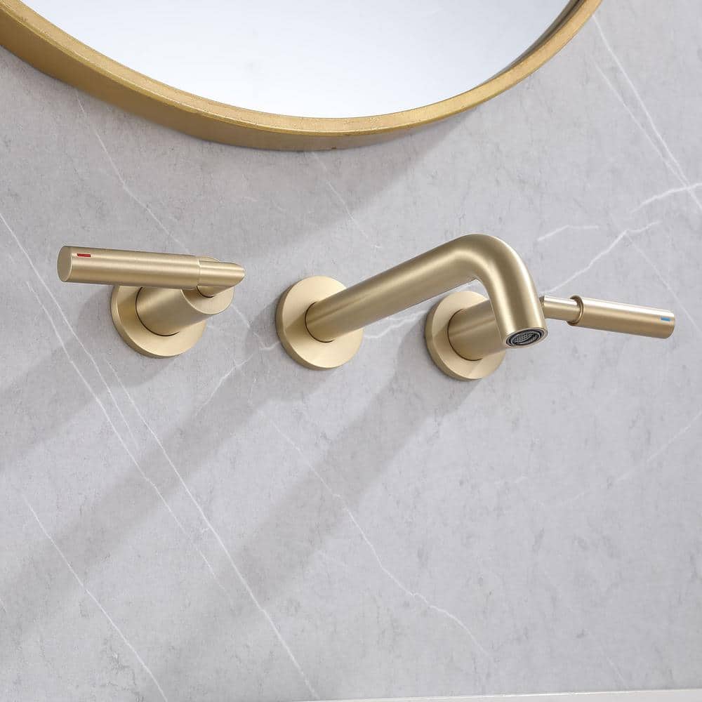 Brushed Gold Wall-Mounted Dual Handle Bathroom Faucet