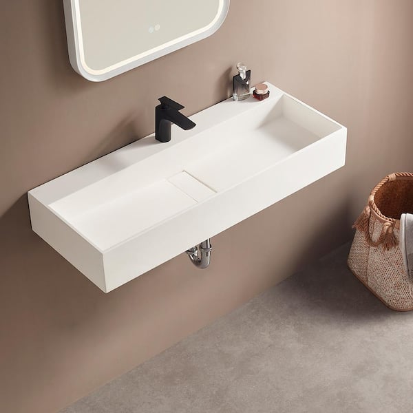 ELLAI Wall Mounted Bathroom Sink Modern Deep Sink 24" X 17.3" X 15" Floating Wall Sink White