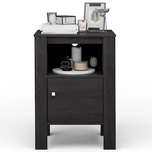 Dark Grey Oak Nightstand Compact Side End Sofa Table with Open Shelf and Cabinet