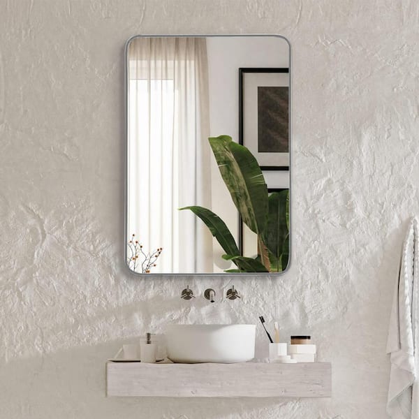IDEAGLE 22 in. W x 30 in. H Rectangular Silver Wood Frame Wall Mirror,Decor Mirror, Bathroom Mirror for Living Room and Bathroom