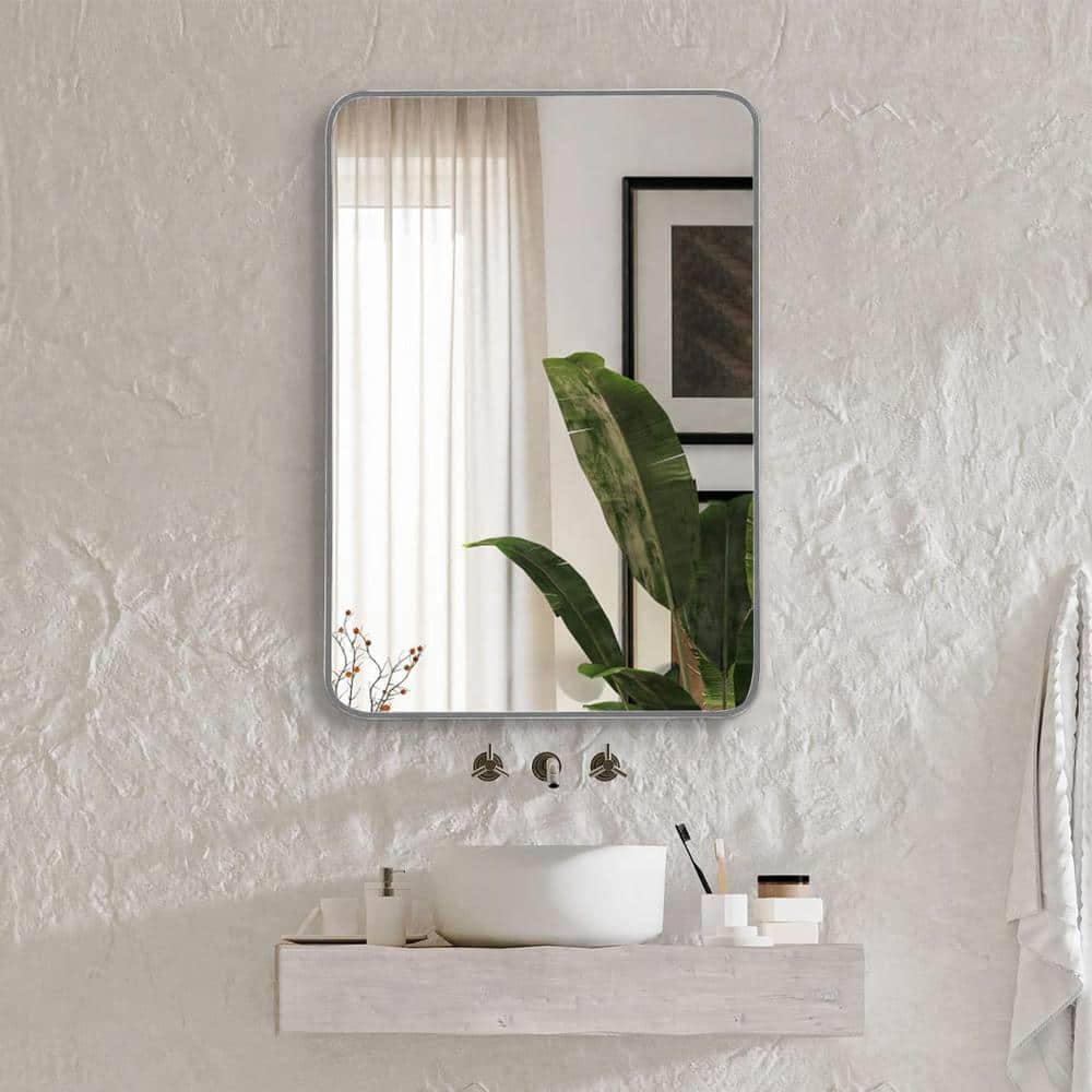 22 in. W x 30 in. H Rectangular Silver Wood Frame Wall Mirror,Decor Mirror,