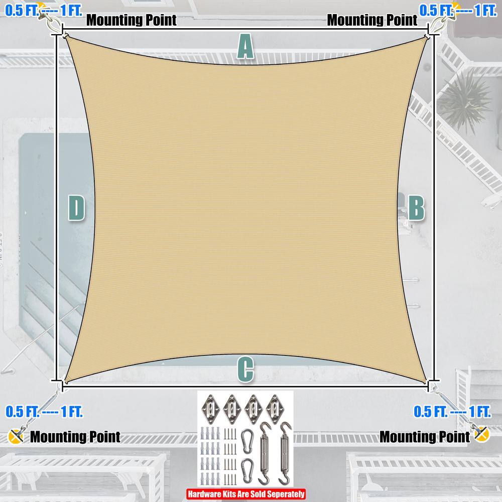 Beige 10x20 HDPE Rectangle Sun Shade Sail Canopy