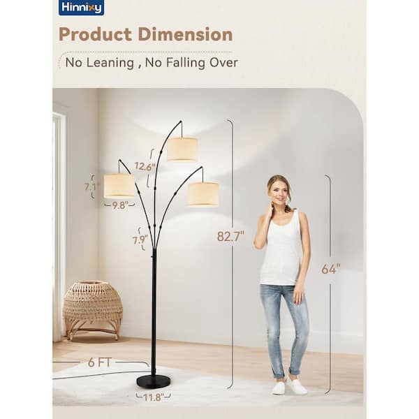 HINNIXY 82 in. Matte Black Mid-Century Modern 3-light