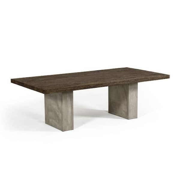 Cid Ari Brown and Gray Wood 43 in. Double Pedestal Open Dining Table Seats 12