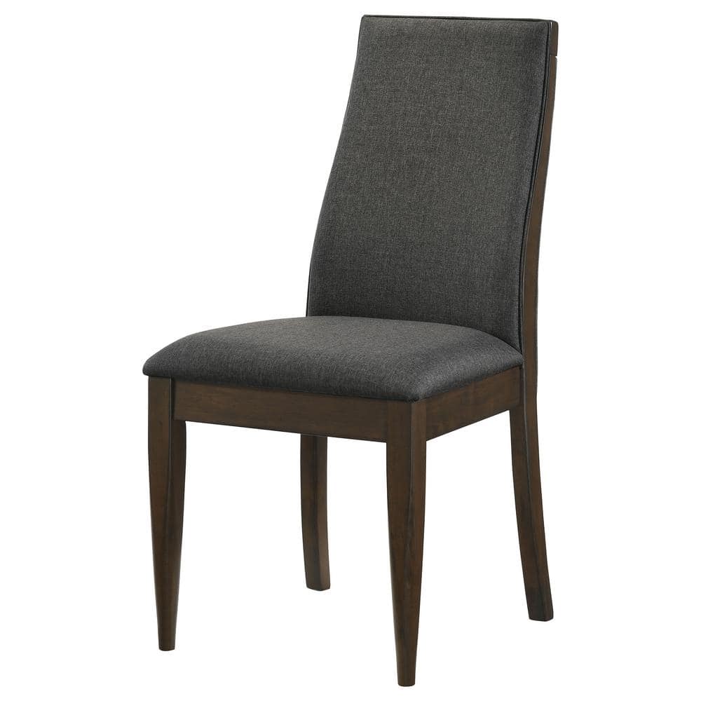 Gray Upholstered High Back Side Chair with Walnut Frame