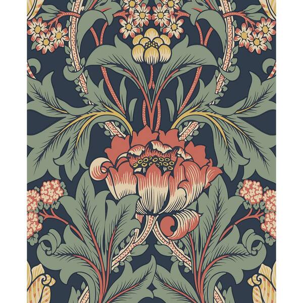 Seabrook Designs Denim Blue and Auburn Primrose Garden Floral Pre-Pasted Paper Wallpaper Roll (57.5 sq. ft.)
