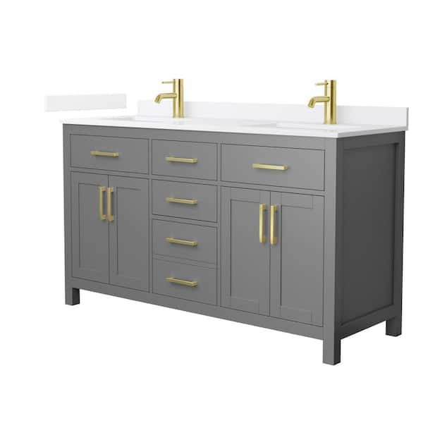 Wyndham Collection Beckett 60 in. Double Freestanding Dark Gray Bath Vanity with White Quartz Top (Assembled)