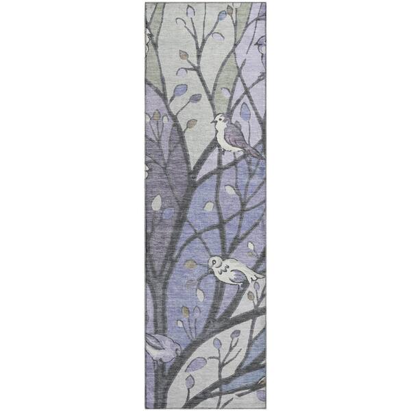 Mayfield Premium Machine Washable Abstract AMF2336 Purple 2 ft. x 7 ft. Runner Rug
