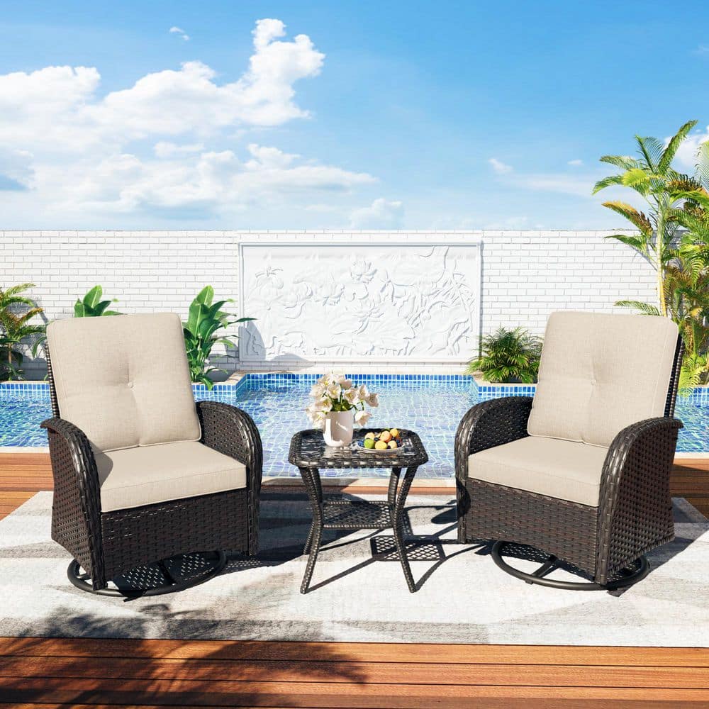 Brown Wicker Swivel Glider Rocker Outdoor Rocking Chair with Beige Olefin Thick Cushions price history on PriceWatchPro
