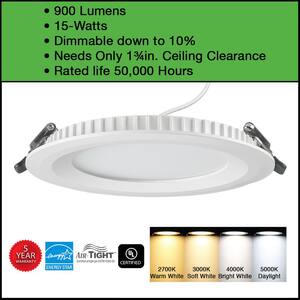5 in. Canless Adjustable CCT Integrated LED Recessed Light Trim 900 Lumens 15-Watts New Construction Remodel Damp Rated