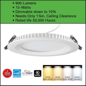 5 in. Canless Adjustable CCT Integrated LED Recessed Light Trim 900 Lumens 15-Watts New Construction Remodel Damp Rated