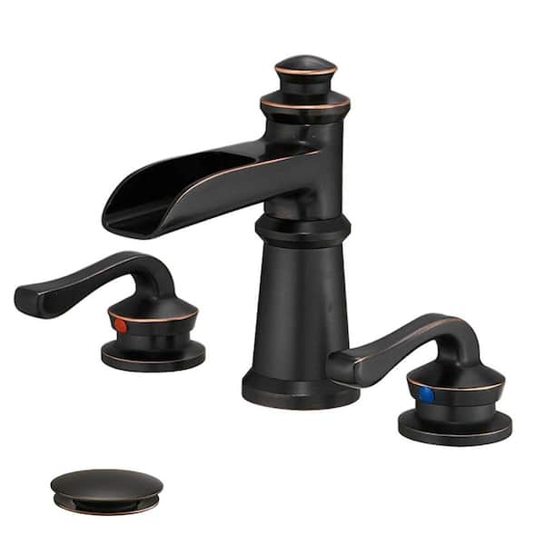 8 in. Widespread Double-Handle Waterfall Bathroom Sink Faucet in Oil Rubbed Bronze