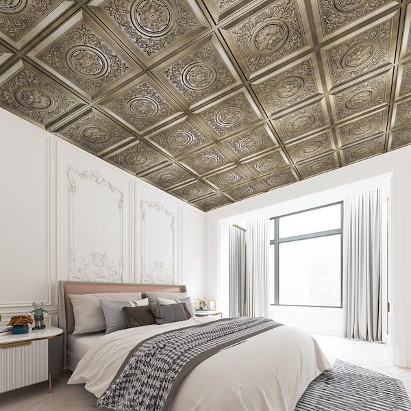 Antique Gold 2 ft. x 2 ft. Square Edge Lay-In Ceiling Tile, Decorative Glue up Ceiling Panels, 12 Pack(48 sq. ft. /case)