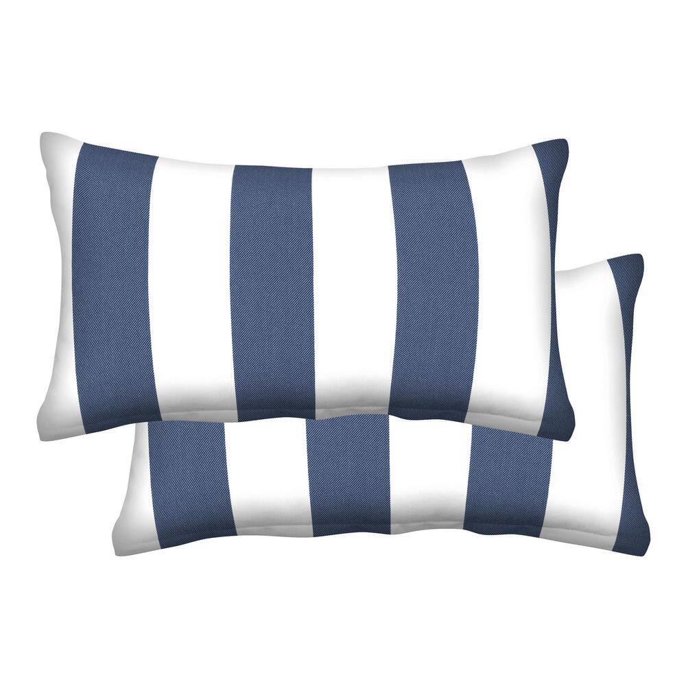 Cabana Stripe Navy & White Outdoor Lumbar Toss Pillow (2Pack