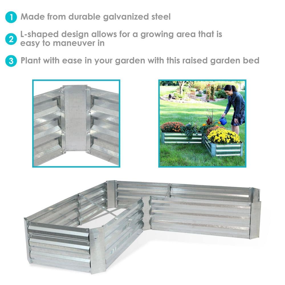 Silver Galvanized Steel L-Shaped Raised Garden Bed