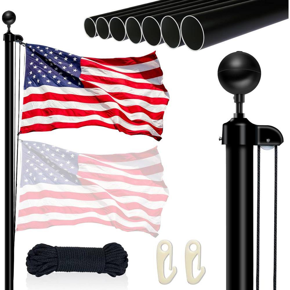 20FT Black Heavy Duty Aluminum Sectional Flagpole Kit with Golden Ball Topper