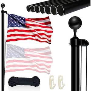 20 ft. Heavy Duty Black Sectional Aluminum Extra Thick Flagpole Kit with 5 x 3 US Flag for Outside House in Ground