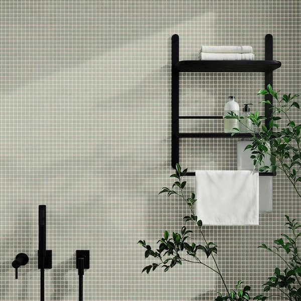 Nova Sage Green 4 in. x 0.23 in. Mini Square Frosted Glass Mosaic Floor and Wall Tile Sample