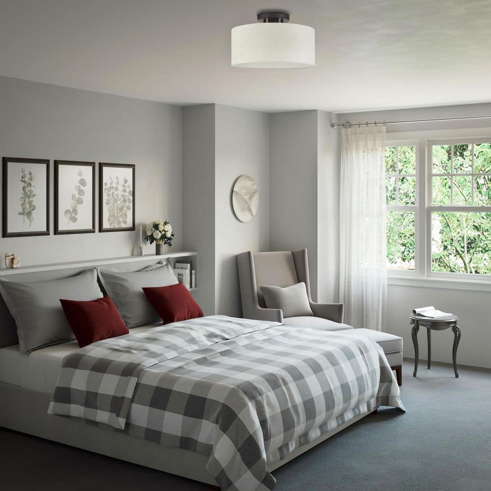 English Bronze Drum Shade Semi Flush Mount Light