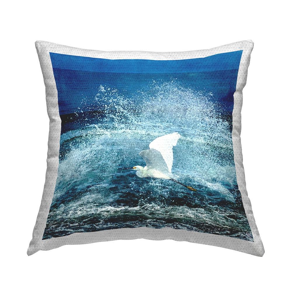 Heron Splashing Ocean Waves Blue Square Outdoor Throw Pillow price history on PriceWatchPro