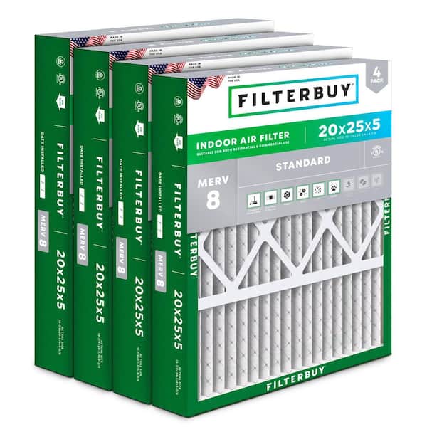 20 in. x 25 in. x 5 in. MERV 8 (FPR 5) Dust Defense Pleated HVAC AC Furnace Air Filters for Honeywell (4-Pack)