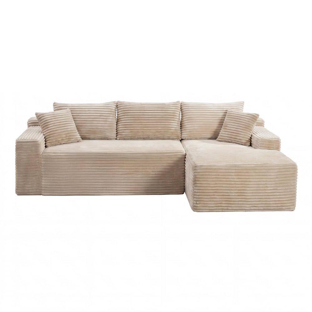 94.5 in. Corduroy L-Shaped Sectional Sofa, Convertible Modular Sleeper Couchin Camel, Right Facing