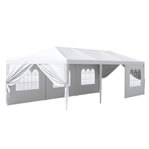 10 ft. x 30 ft. White Tent Patio Camping Party Wedding Tent Canopy with 8 Removable Sidewalls