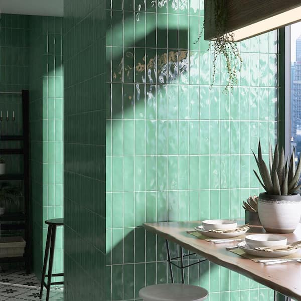 Borgo Jade Green Subway 7.9 in. x 2.6 in. Polished Porcelain Tile Sample