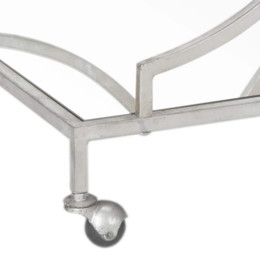 Transitional Silver Mirrored Glass 2-Tier Bar Cart with Storage