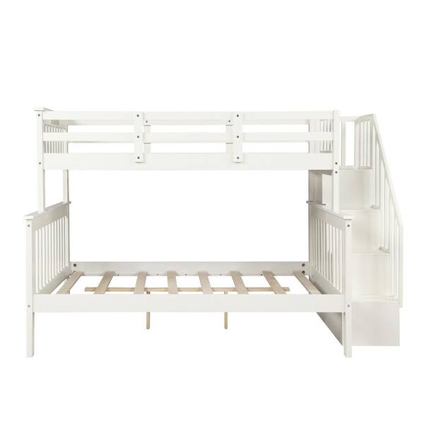 Utopia 4niture Ciman White Stairway Twin Over Full Bunk Bed with Storage