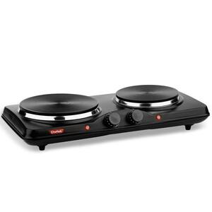 2 Burner- 6.5 in. and 7.5 in. Black Enamel Coated Iron Electric Countertop Hot Plate with Temperature Control