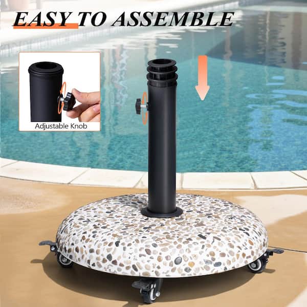 45 lbs. Cement Round Patio Umbrella Base in Cobblestone with Wheels