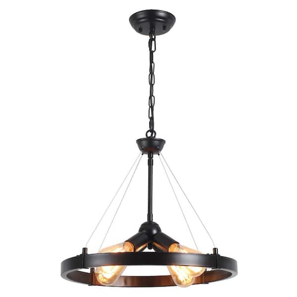 ADSENSTY 23.62 in. 4-Light Matte Black 1-Tier Wagon Wheel Satellite Chandelier Light Fixture For Living Room