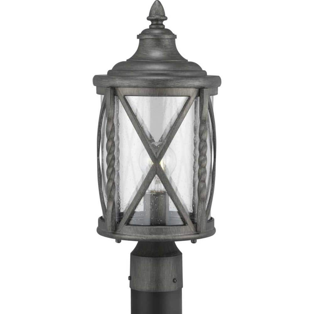 Home Decorators Collection Walcott Manor 1-Light Antique Pewter Outdoor Transitional Post Light with Clear Seeded Glass