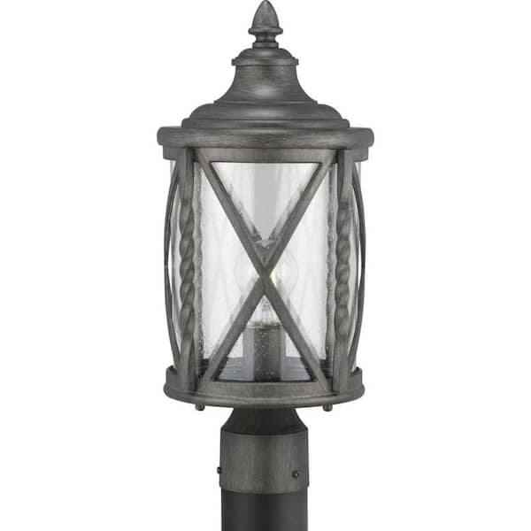 Home Decorators Collection Walcott Manor 1-Light Antique Pewter Outdoor Transitional Post Light with Clear Seeded Glass